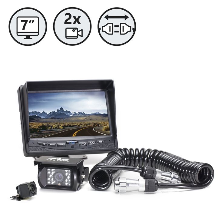 Backup Camera System | Two Camera Setup (One Surface Mount, One 130°) with Trailer Tow Quick Connect Kit